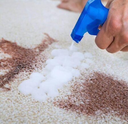 Spraying-dishwashing-liquid on the carpet